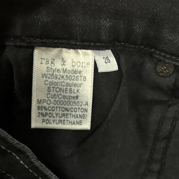 Rag & Bone Stone Black Ankle Dren Slim Boyfriend Jeans Frayed Hem Size 28 - Picture 12 of 12
